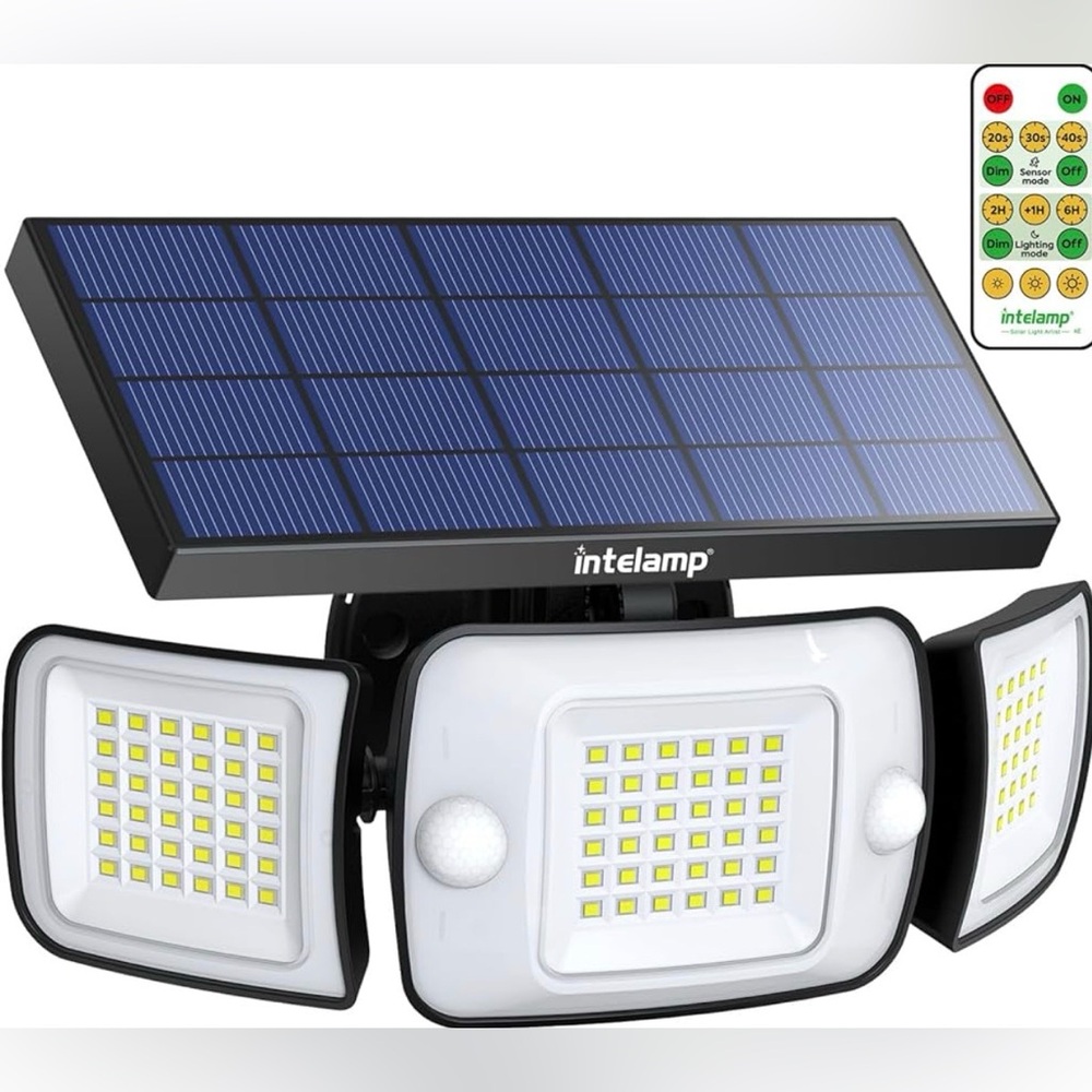 Solar Motion Sensor 3-Head Security Light - Black - Picture 5 of 8